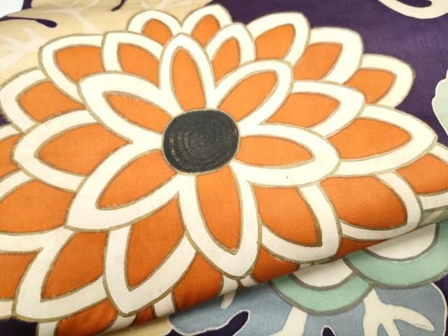 平和屋着物○アンティーク 大正ロマン 九寸名古屋帯 菊唐草文 金彩