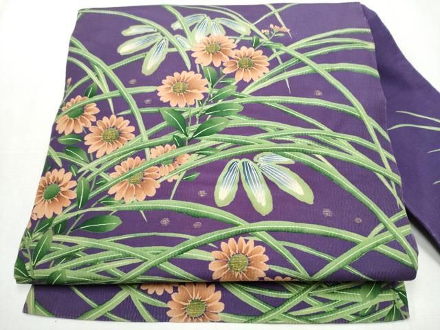 平和屋着物 アンティーク 大正ロマン 九寸名古屋帯 草花文 金糸 正絹 hy