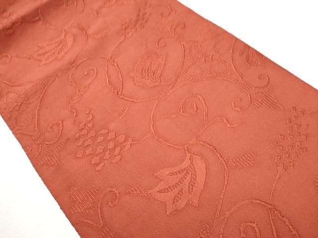 平和屋着物●爪掻き本綴れ 八寸名古屋帯 葡萄蔦の葉文 錆色 正絹 hy