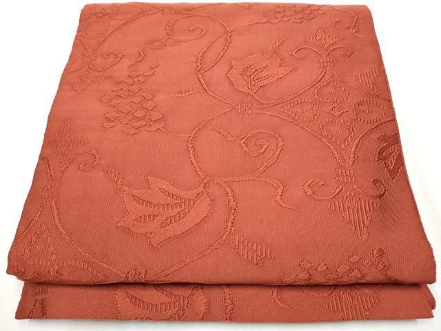 平和屋着物 爪掻き本綴れ 八寸名古屋帯 葡萄蔦の葉文 錆色 正絹 hy