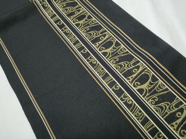 平和屋着物●八寸名古屋帯 流水文 黒地 hy
