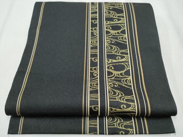 平和屋着物 八寸名古屋帯 流水文 黒地 hy