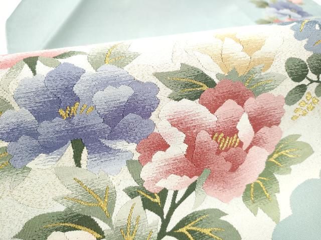 平和屋着物●爪掻き本綴れ　八寸名古屋帯　雲取り草花文　金銀糸　正絹　逸品　CABA5100hy 平和屋着物○爪掻き本綴れ 八寸名古屋帯 雲取り草花文 金銀糸 正絹