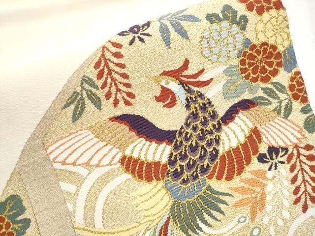  平和屋着物 爪掻き本綴れ 八寸名古屋帯 地紙鳳凰花文 金糸 正絹 hy 名古屋帯 帯
