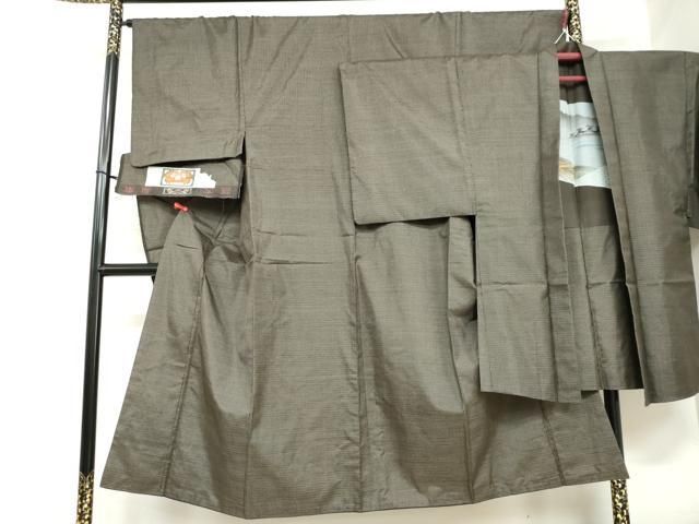 平和屋着物●男性 本場大島紬 アンサンブル 長羽織 格子文 証紙付き 正絹 ud