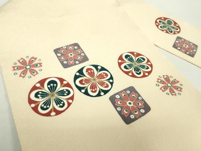 平和屋着物●九寸名古屋帯 刺繍 花丸文 鬼しぼ縮緬 金彩 正絹 ps