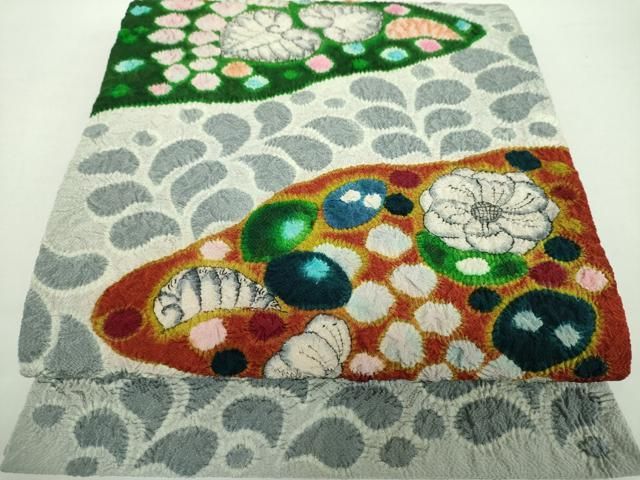 平和屋着物●九寸開き名古屋帯 作家物 絞り 辻が花 鬼しぼ縮緬 正絹 ps