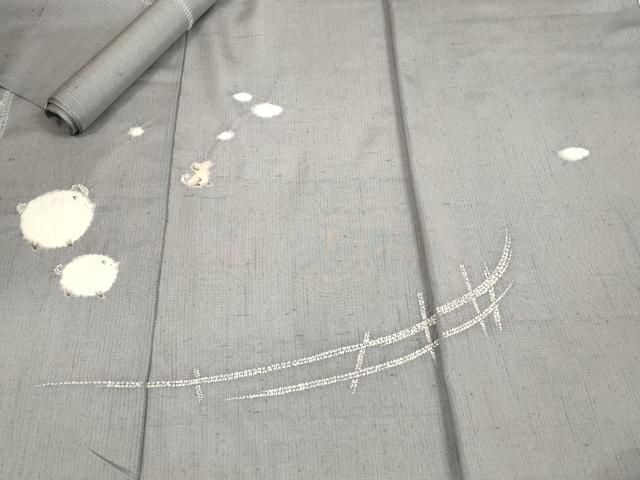  平和屋着物 十日町 名門青柳謹製 赤城紬 付下げ 解き反物 着尺 絞り 雲 羊 犬 zzz 訪問着 付け下げ 着物反物