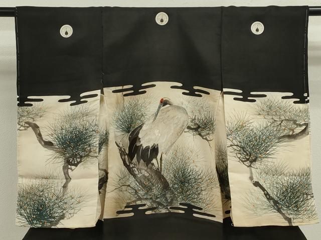 平和屋着物 中国三大刺繍 相良刺繍 お宮参り 男の子 祝着 産着 初着 のしめ 手描き 鶴 枝松文 ze