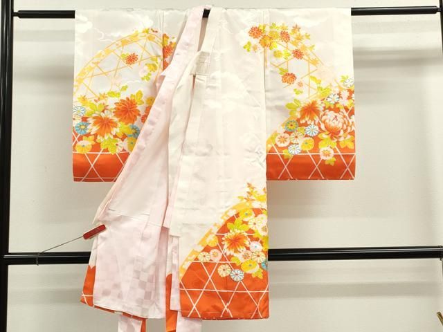  平和屋着物 お宮参り 女の子 祝着 産着 初着 のしめ 刺繍 御所車草花文 金彩 洗える着物 ze 着物 着物ドレス 着物 浴衣 和小物