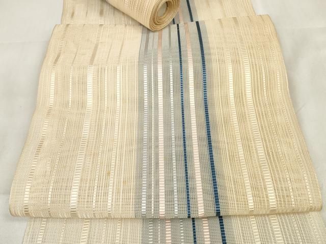 平和屋着物＊夏物 本場筑前博多織 名古屋帯 帯反物 紗 縞 証紙付き ♥ zzz