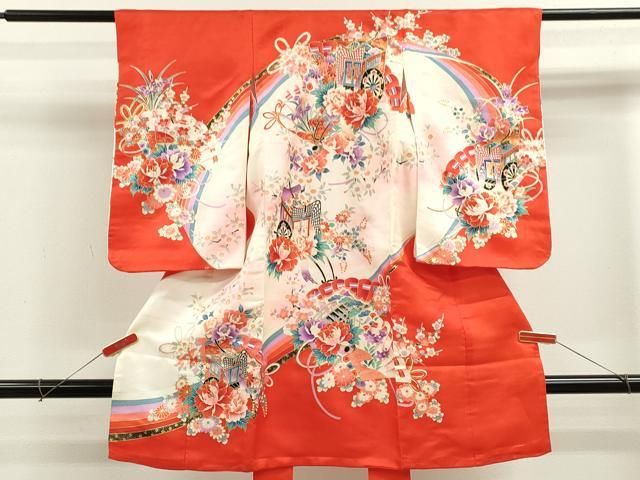 平和屋着物 お宮参り 女の子 祝着 産着 初着 のしめ 御所車檜扇草花文 暈し染め 金彩 ze