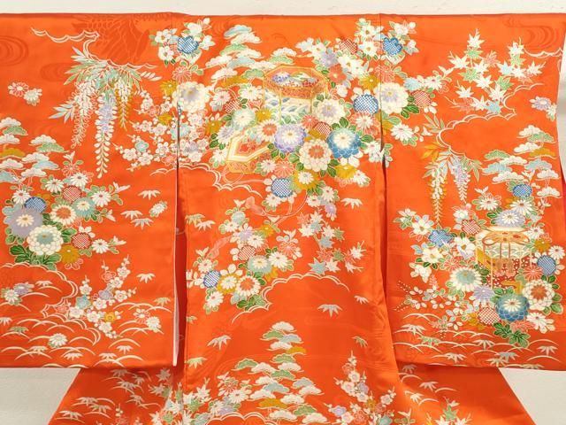 平和屋着物 お宮参り 女の子 祝着 産着 初着 のしめ 駒刺繍 松竹梅貝桶草花文 金彩 ze