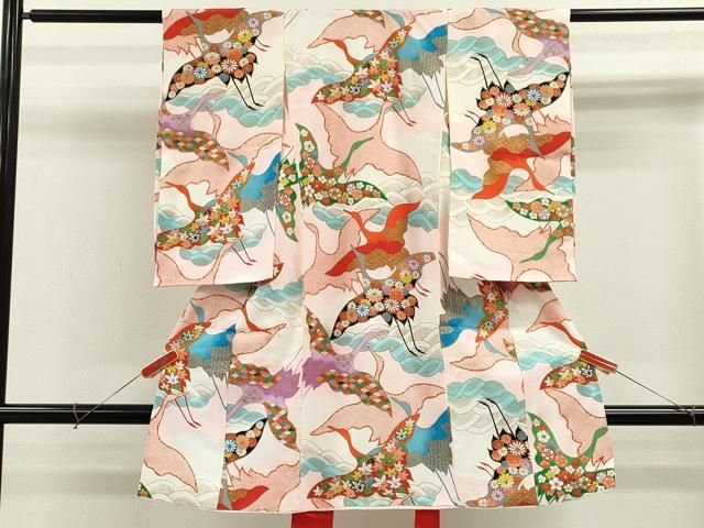 平和屋着物 お宮参り 女の子 祝着 産着 初着 のしめ 流水飛鶴吉祥花文 金彩 ze