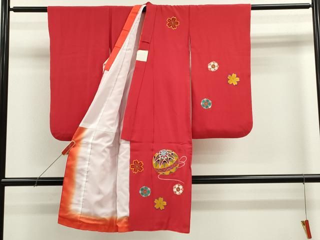 平和屋着物 七五三 女の子 ３歳 祝着 三つ身 総刺繍 鞠舞桜文 金糸 ze