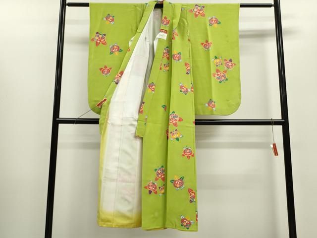 平和屋着物 七五三 女の子 ７歳 祝着 四つ身 型染め 橘 鬼しぼ縮緬 ze