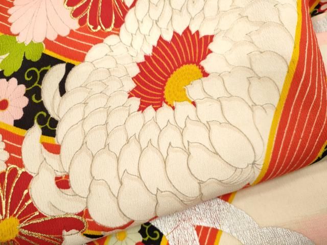  平和屋着物 アンティーク 大正ロマン 七五三 女の子 ３歳 祝着 三つ身 長襦袢セット 立波草花文 金銀彩 ze 着物 着物ドレス 着物 浴衣 和小物