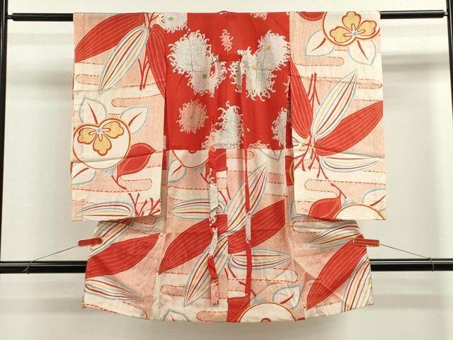 平和屋着物 アンティーク 大正ロマン 七五三 女の子 長襦袢 単衣 乱菊 橘 半衿刺繍 ze