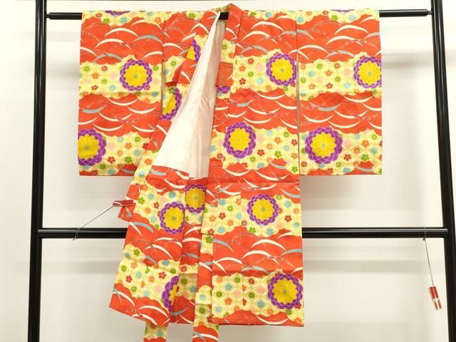 平和屋着物 七五三 女の子 ７歳 祝着 四つ身 雲取り七宝花文 金彩 ze