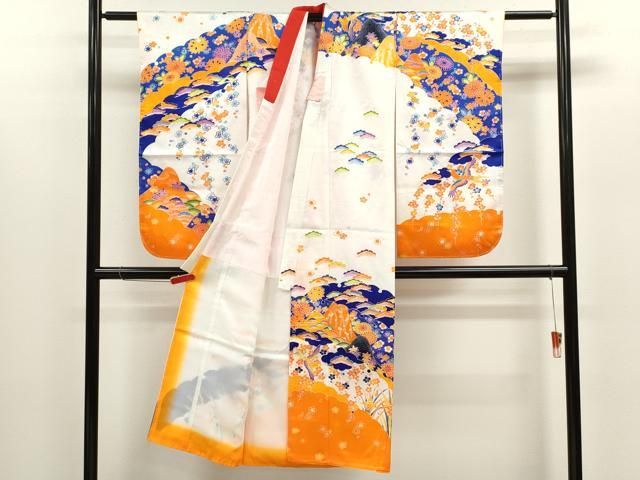 平和屋着物 七五三 女の子 ７歳 祝着 四つ身 駒刺繍 遠山花鳥文 洗える着物 ze