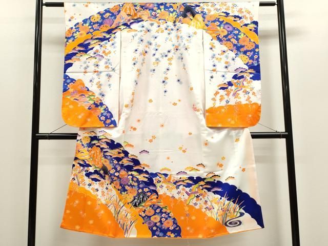 平和屋着物 七五三 女の子 ７歳 祝着 四つ身 駒刺繍 遠山花鳥文 洗える着物 ze