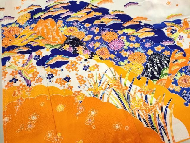  平和屋着物 七五三 女の子 ７歳 祝着 四つ身 駒刺繍 遠山花鳥文 洗える着物 ze 着物 着物ドレス 着物 浴衣 和小物