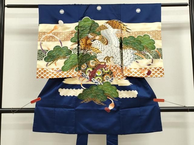 平和屋着物 お宮参り 男の子 祝着 産着 初着 のしめ 駒刺繍 鷹 文箱松文 ze