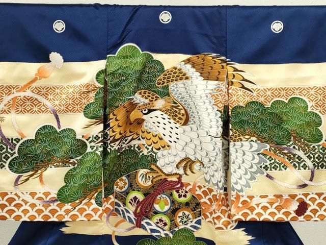 平和屋着物 お宮参り 男の子 祝着 産着 初着 のしめ 駒刺繍 鷹 文箱松文 ze