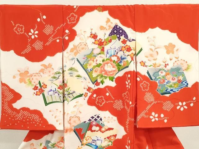 平和屋着物 お宮参り 女の子 祝着 産着 初着 のしめ 絞り 冊子御所車草花文 ze