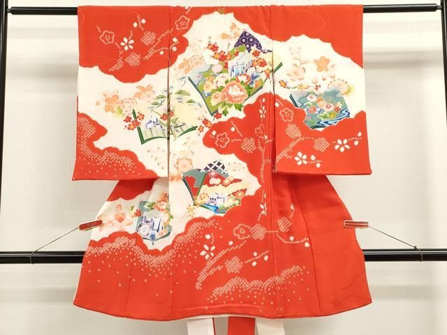 平和屋着物 お宮参り 女の子 祝着 産着 初着 のしめ 絞り 冊子御所車草花文 ze