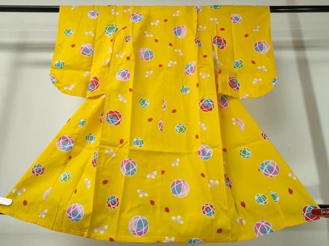 平和屋着物∴夏物 浴衣 子供 綿紅梅 毬 舞桜 綿 ♥ ng