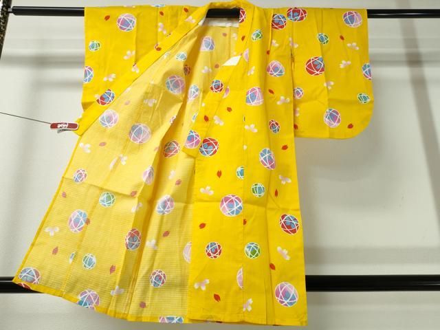 平和屋着物∴夏物 浴衣 子供 綿紅梅 毬 舞桜 綿 ♥ ng