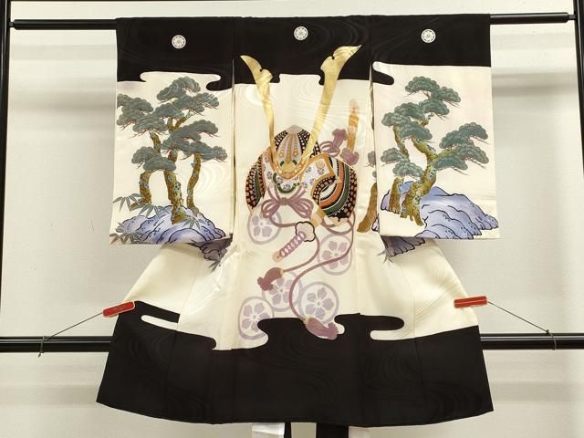 平和屋着物 お宮参り 男の子 祝着 産着 初着 のしめ 駒刺繍 兜 笠松文 金彩 洗える着物 ze