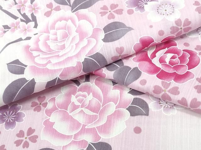 平和屋着物∴夏物　浴衣　舞桜　薔薇　綿　金彩　逸品　CABA0708ng 平和屋着物∴夏物 浴衣 舞桜 薔薇 綿 金彩 逸品 CABA0708ng