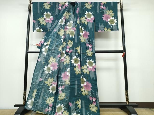  平和屋着物∴夏物 浴衣 結び紐花尽くし 綿 ng 浴衣単品 浴衣