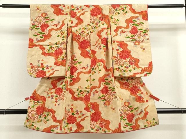 平和屋着物 アンティーク 大正ロマン 七五三 女の子 ３歳 祝着 三つ身 道長草花文 金彩 ze