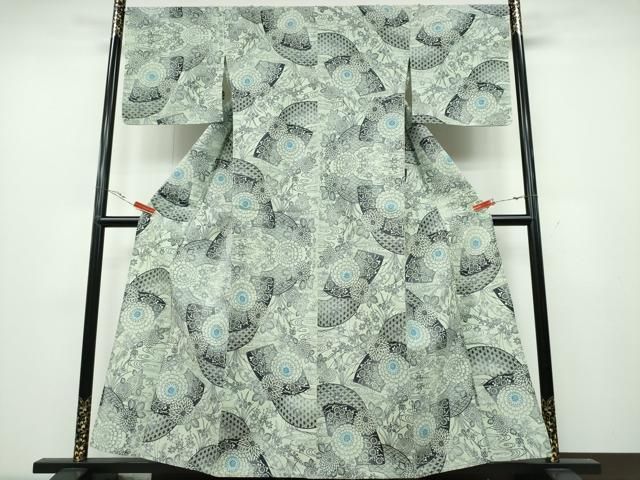 平和屋着物∴夏物 浴衣 型染め 地紙菊花文 綿 ng