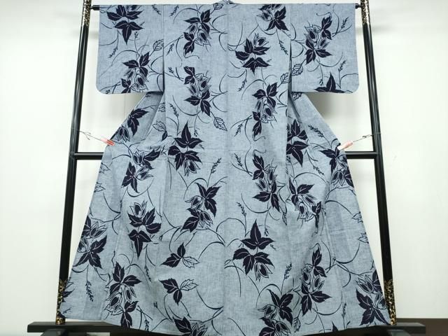平和屋着物∴夏物 浴衣 型染め 草木文 綿 ng