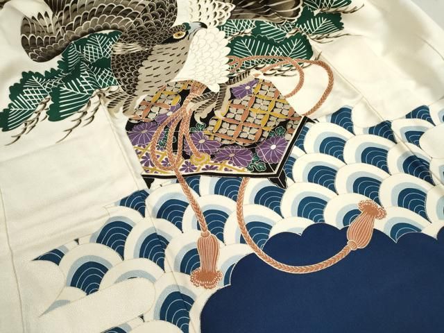  平和屋着物 お宮参り 男の子 祝着 産着 初着 のしめ 松竹梅 鷹 文箱文 金彩 ze 着物 着物ドレス 着物 浴衣 和小物