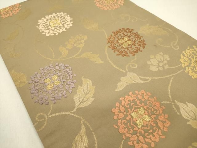 平和屋着物●九寸開き名古屋帯 唐織 正倉院花唐草文 金糸 正絹 op
