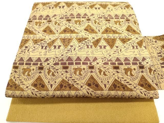 平和屋着物●九寸名古屋帯 動物抽象花文 鬼しぼ縮緬 正絹 ♥ op