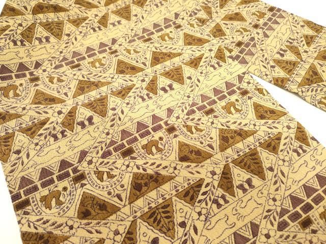 平和屋着物 九寸名古屋帯 動物抽象花文 鬼しぼ縮緬 正絹 op