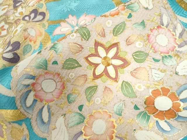 駒刺繍 流水更紗草花文