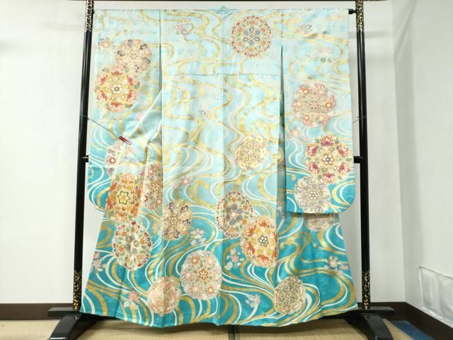 平和屋着物 豪華振袖 駒刺繍 流水更紗草花文 暈し染め 金彩 正絹 yc