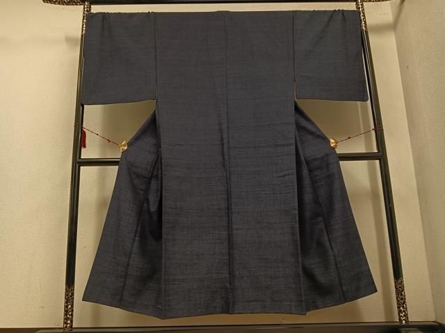 平和屋着物 男性 結城紬 アンサンブル 杢 藍鉄色 正絹 ph