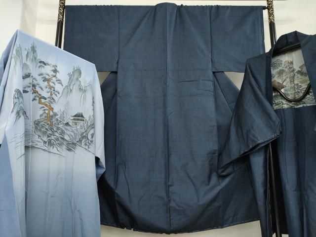 平和屋着物○男性 本場大島紬 アンサンブル 長襦袢(無双仕立て)セット