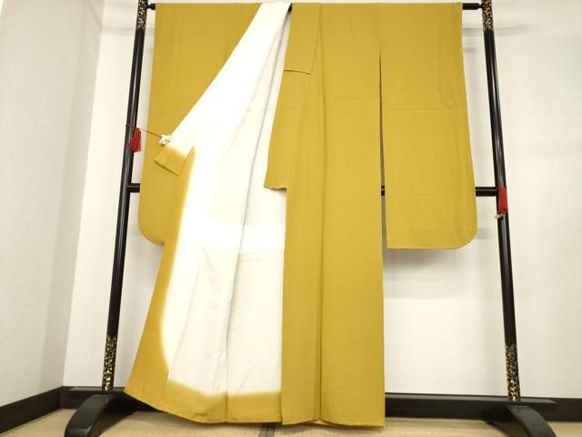 平和屋着物●豪華振袖 色無地 山吹茶色 正絹 ck