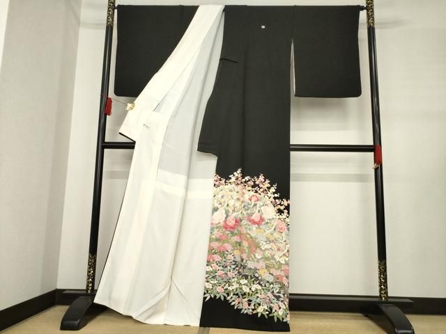 平和屋着物 豪華黒留袖 友禅 作家物 飛鶴花文 ますいわ屋扱い 正絹 ck