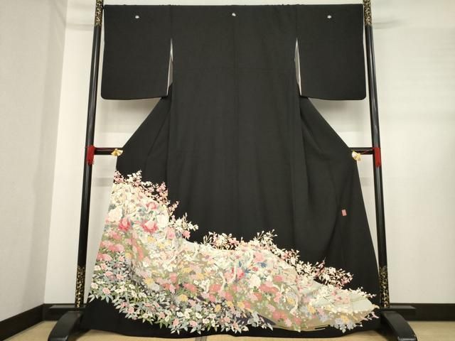 平和屋着物●豪華黒留袖 友禅 作家物 飛鶴花文 ますいわ屋扱い 正絹 ck