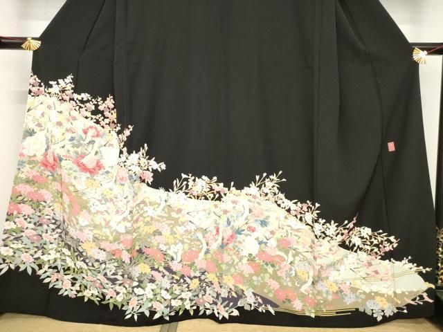  平和屋着物 豪華黒留袖 友禅 作家物 飛鶴花文 ますいわ屋扱い 正絹 ck 黒留袖 着物